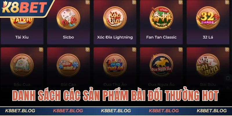 Danh sách các sản phẩm bài đổi thưởng hot